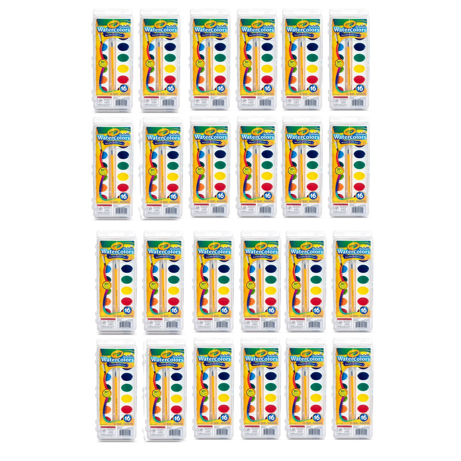 Crayola Washable Watercolor Paint 16 Color Art Set w/ Paintbrush (24 Pack) - VMInnovations