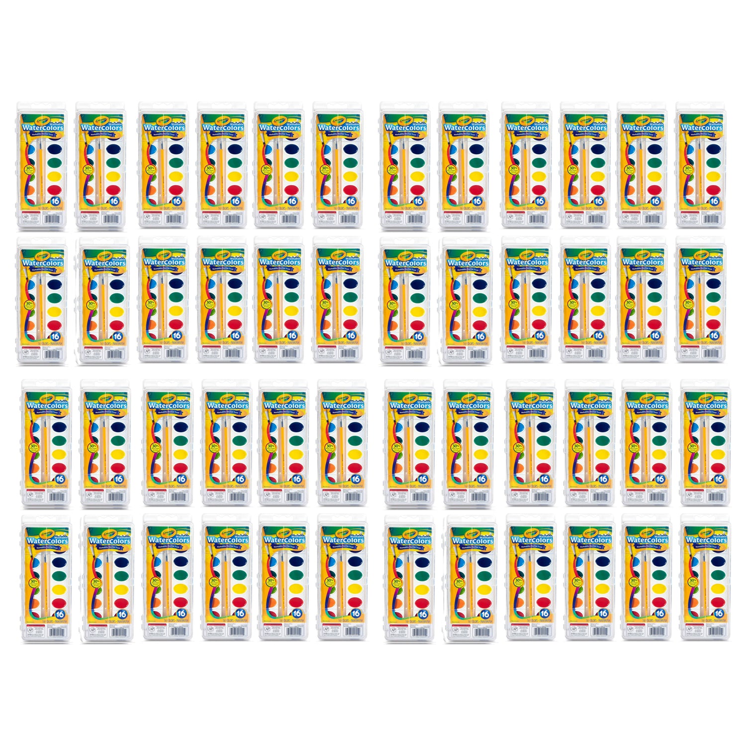 Crayola Washable Watercolor Paint 16 Color Art Set w/ Paintbrush (48 Pack) - VMInnovations