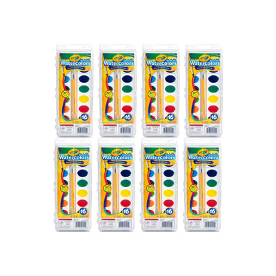 Crayola Washable Watercolor Paint 16 Color Art Set w/ Paintbrush (8 Pack)