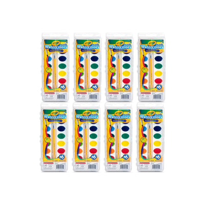 Crayola Washable Watercolor Paint 16 Color Art Set w/ Paintbrush (8 Pack) - VMInnovations