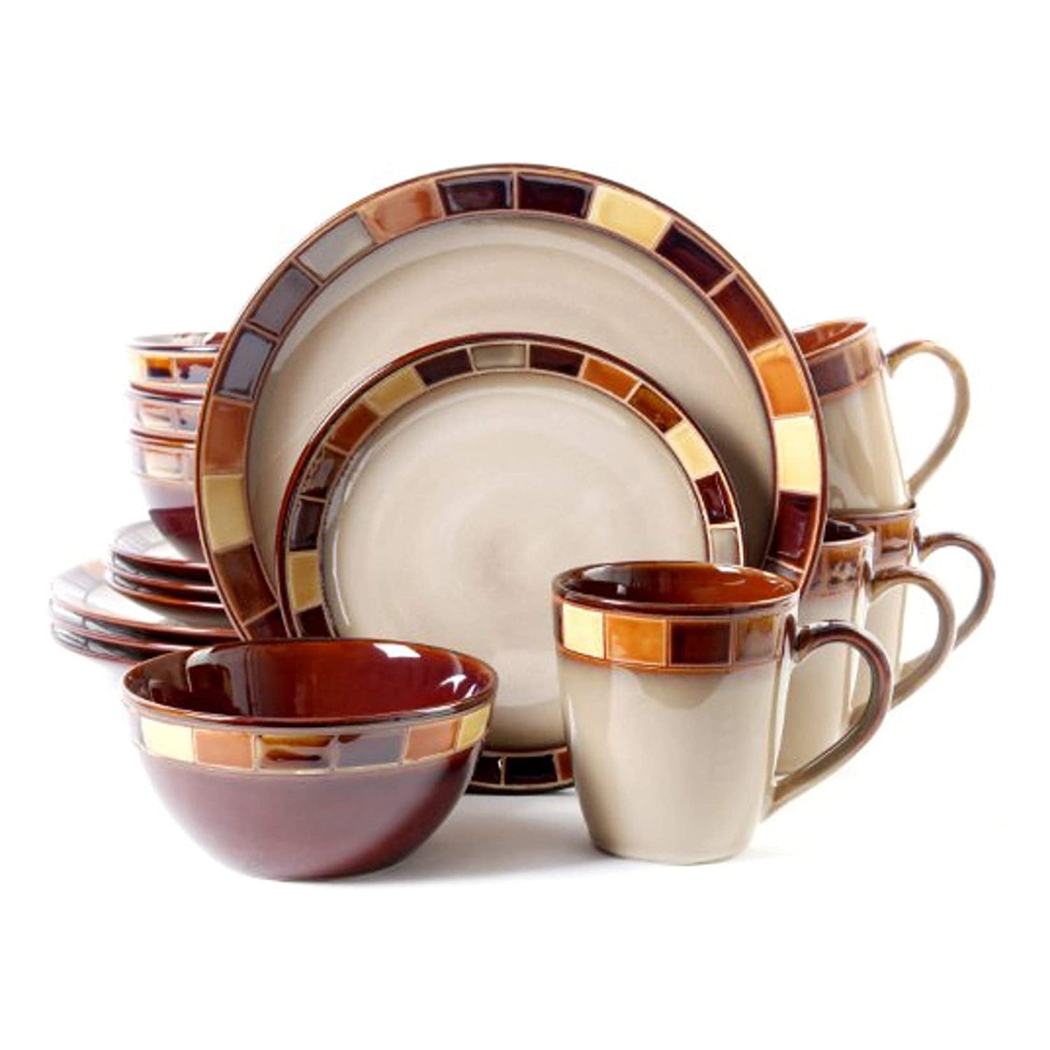 Gibson Elite Casa Estebana 16 Piece Plates, Bowls, and Mugs Set, Cream (2 Pack)