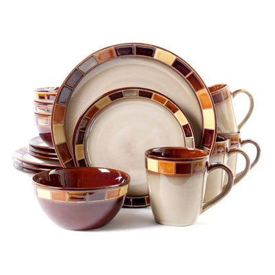 Gibson Elite Casa Estebana 16 Piece Dinnerware Plates, Bowls, & Mugs Set, Cream