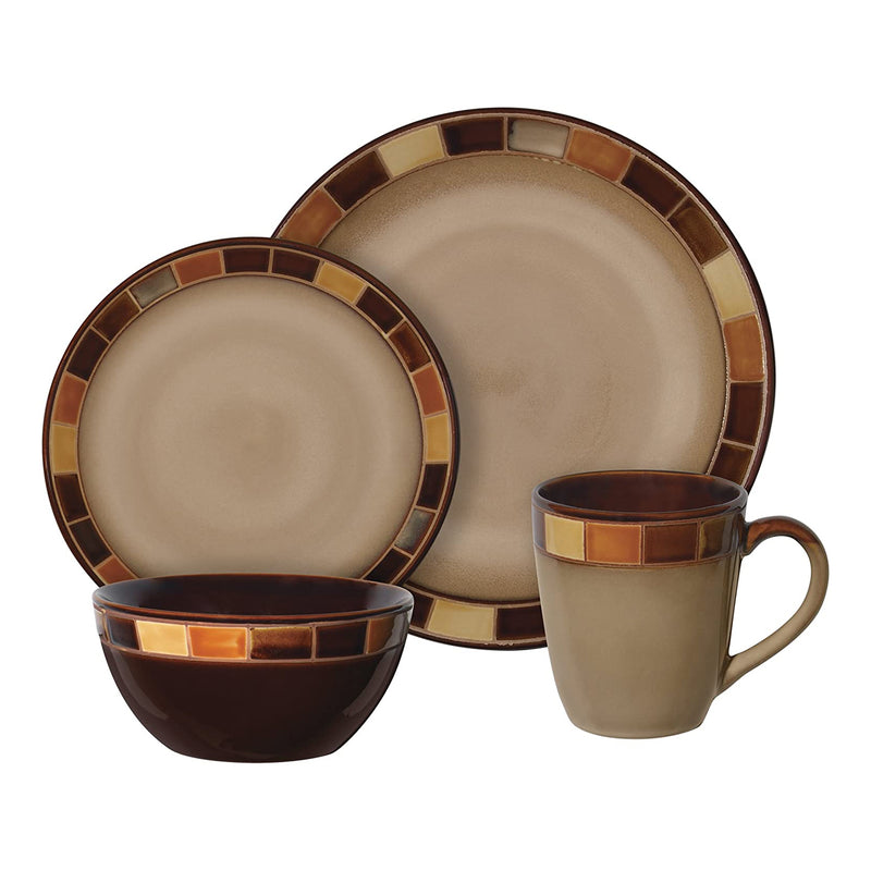 Gibson Elite Casa Estebana 16 Piece Dinnerware Plates, Bowls, & Mugs Set, Cream