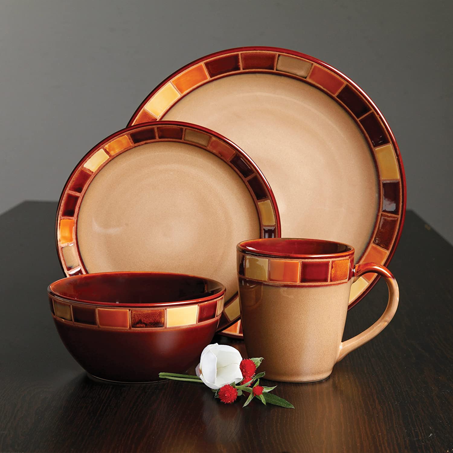 Gibson Elite Casa Estebana 16 Piece Plates, Bowls, and Mugs Set, Cream (2 Pack)