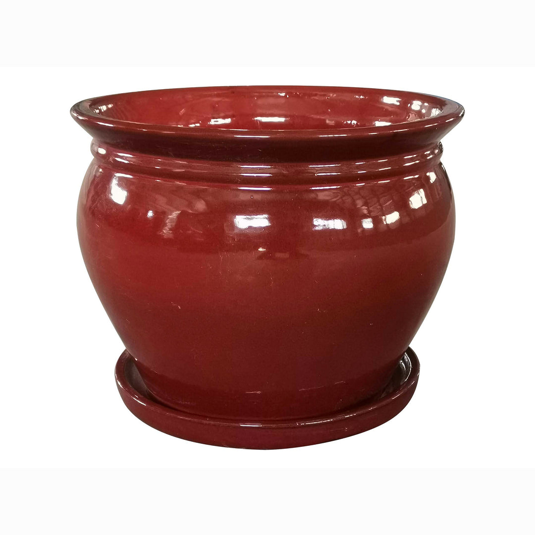 Southern Patio Wisteria 8 Inch Diameter Ceramic Planter Pot with Saucer, Red - VMInnovations