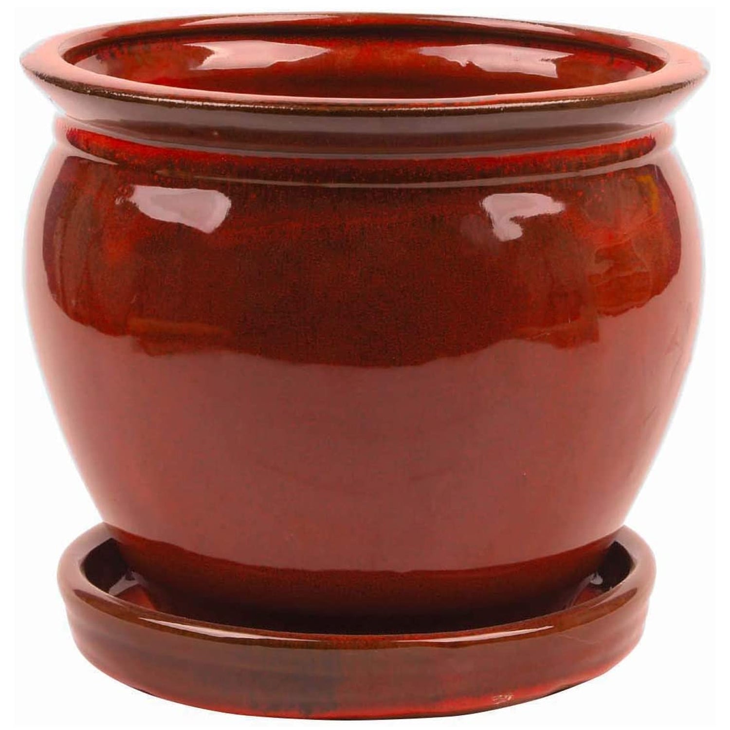 Southern Patio Wisteria 12 Inch Diameter Ceramic Planter Pot with Saucer, Red - VMInnovations