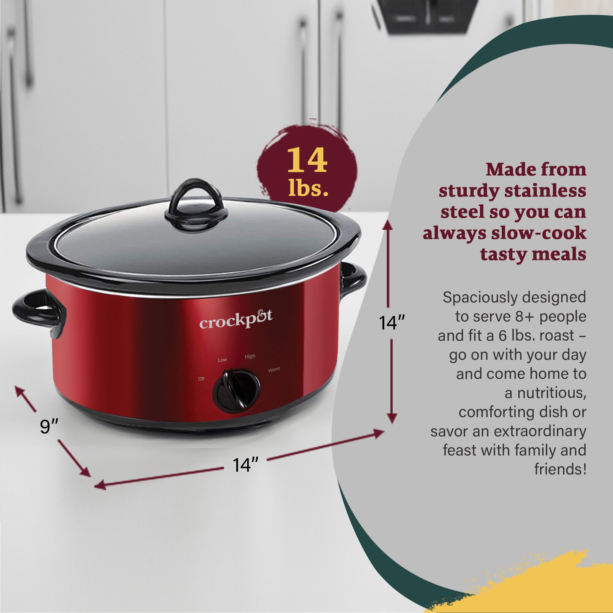 Crock-Pot 7 Quart Capacity Food Slow Cooker Home Cooking Appliance, Red (Used) - VMInnovations