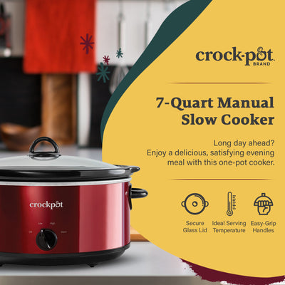Crock-Pot 7 Qt Food Slow Cooker Home Cooking Kitchen Appliance, Red (Open Box)