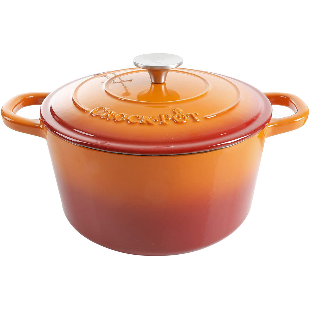 Crock-Pot 5 Qt Enamel Cast Iron Covered Dutch Oven , Sunset Orange (Open Box)