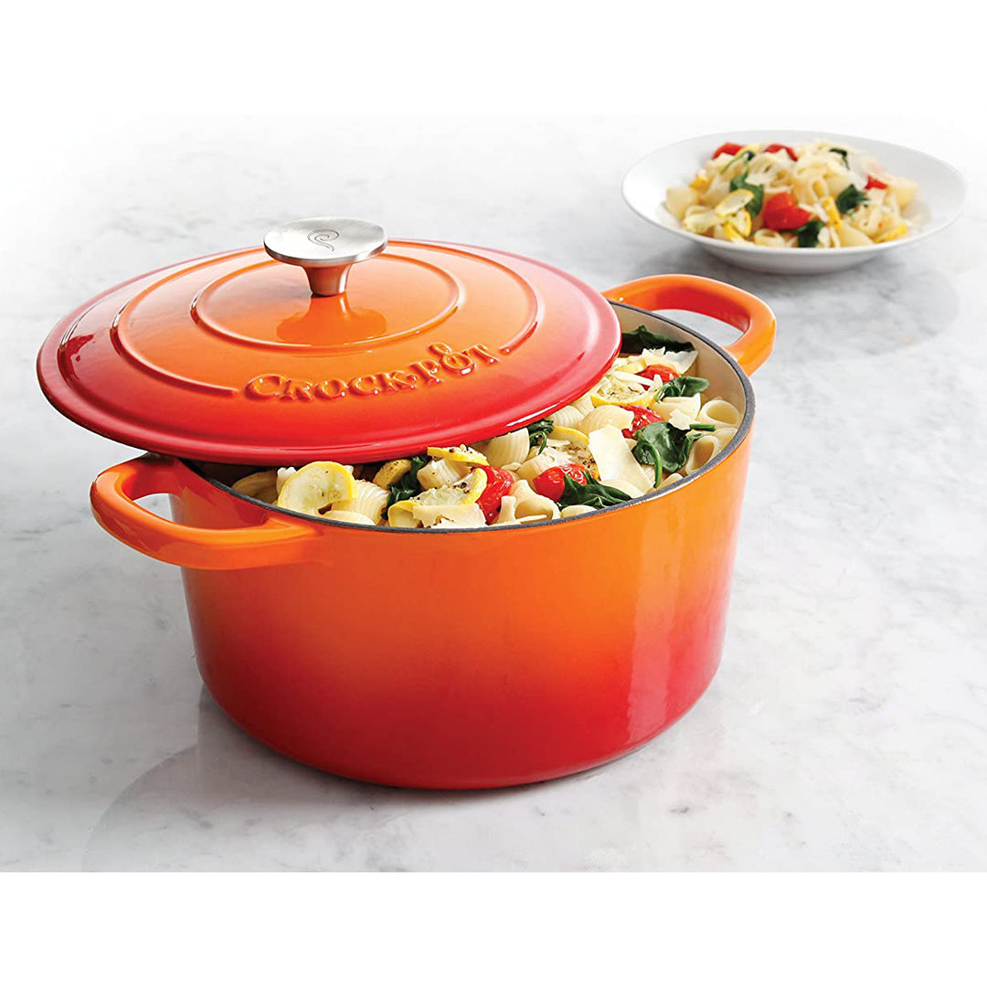 Crock-Pot 5 Qt Enamel Cast Iron Covered Dutch Oven , Sunset Orange (Open Box)
