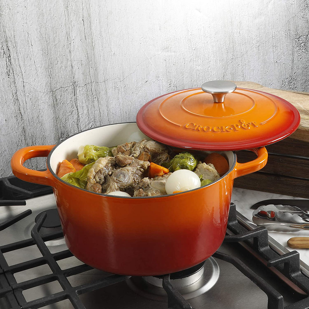 Crock-Pot 5 Qt Enamel Cast Iron Covered Dutch Oven , Sunset Orange (Open Box)