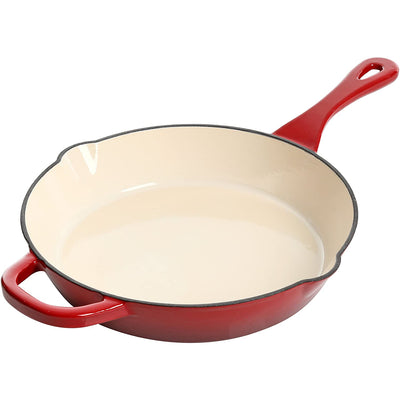 Crock-Pot 10" Artisan Enameled Non Stick Round Cast Iron Skillet, Scarlet Red - VMInnovations