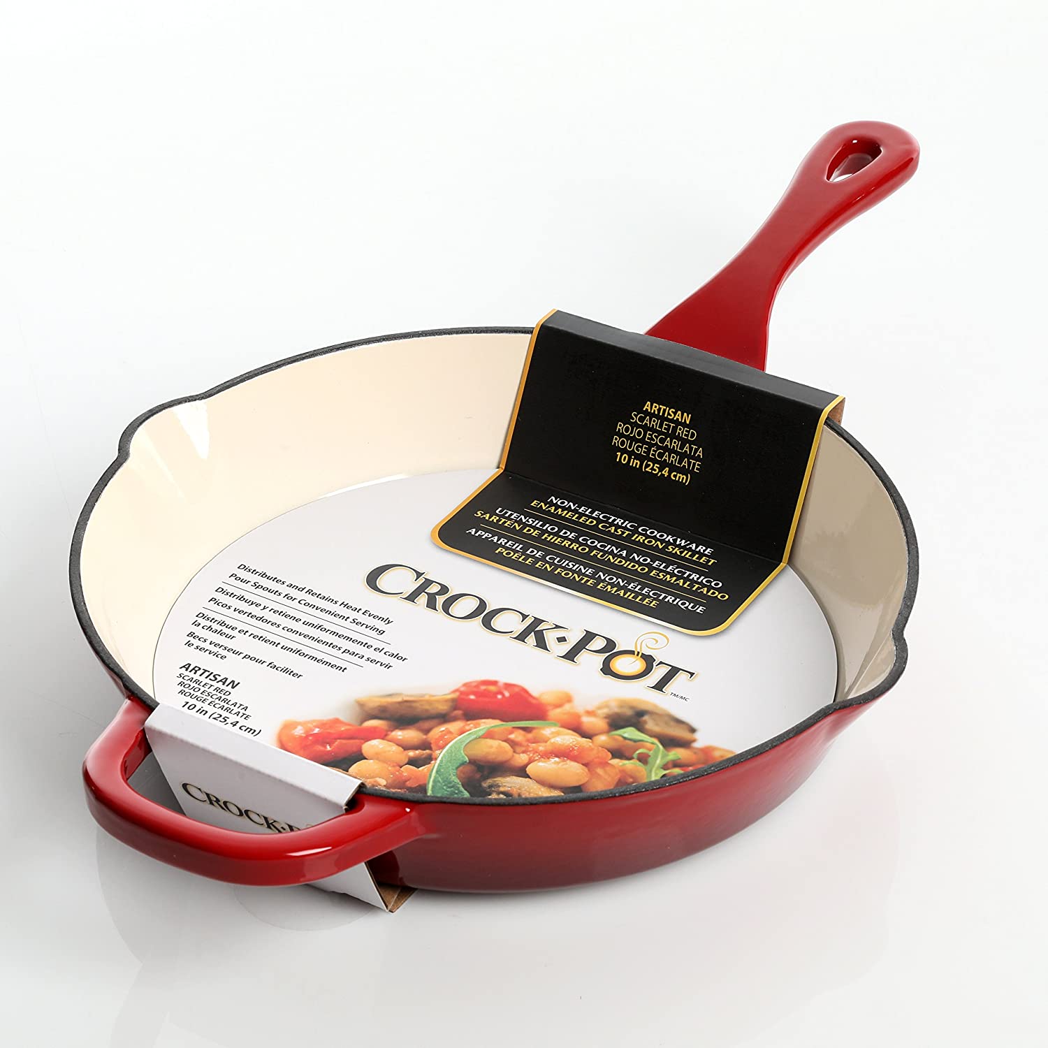 Crock-Pot 10" Artisan Enameled Non Stick Round Cast Iron Skillet, Scarlet Red - VMInnovations