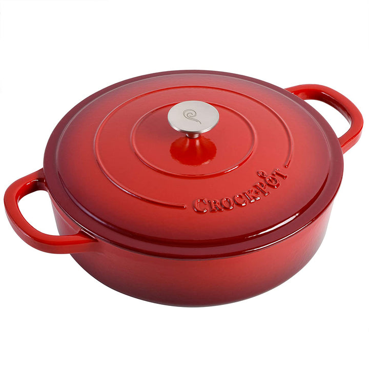 Crock-Pot 5 Qt Enamel Cast Iron Covered Dutch Oven Cooker, Scarlet Red(Open Box)