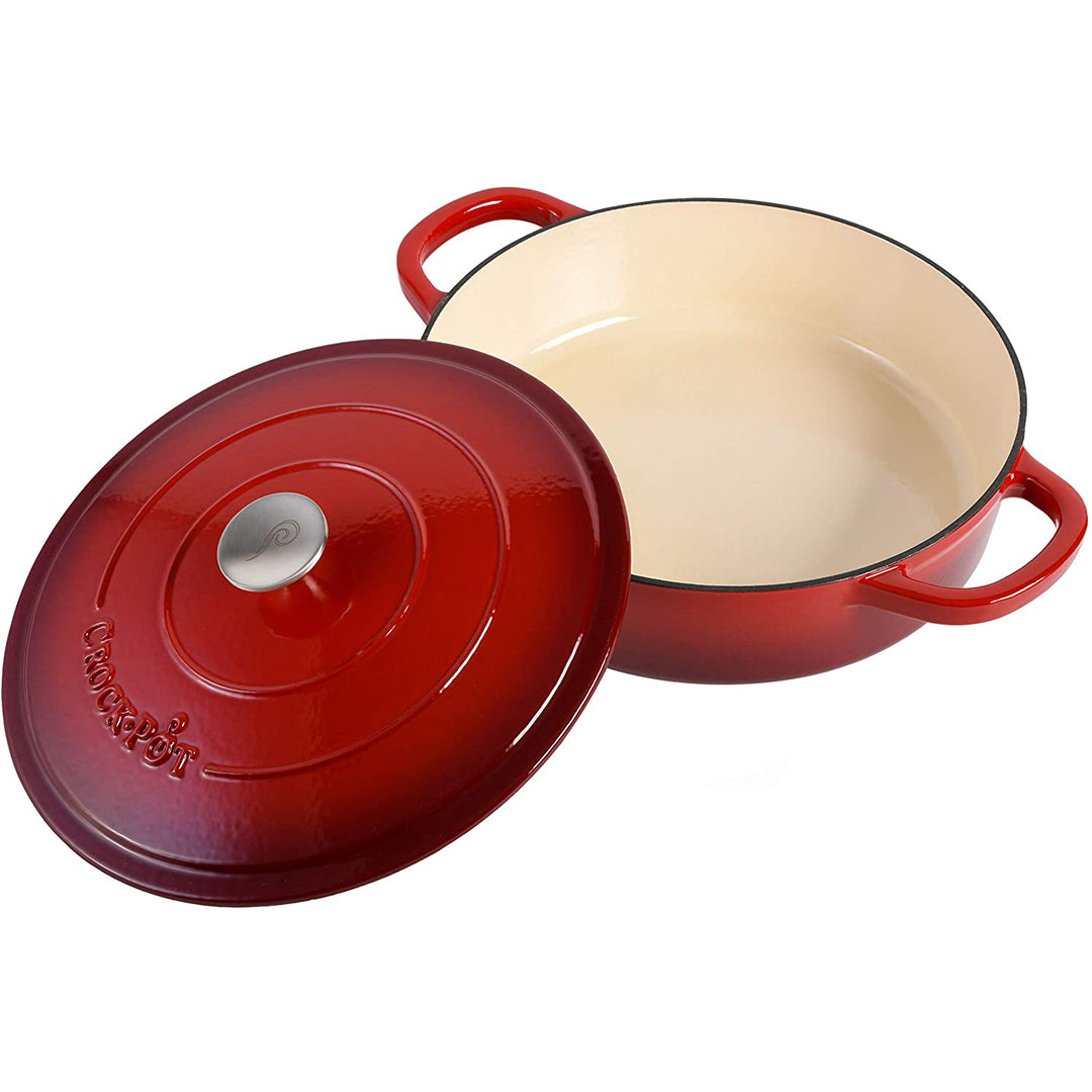 Crock-Pot 5 Qt Enamel Cast Iron Covered Dutch Oven Cooker, Scarlet Red(Open Box)