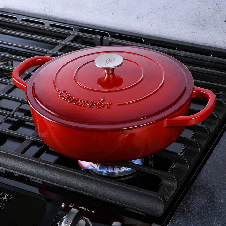 Crock-Pot 5 Qt Enamel Cast Iron Covered Dutch Oven Cooker, Scarlet Red(Open Box)