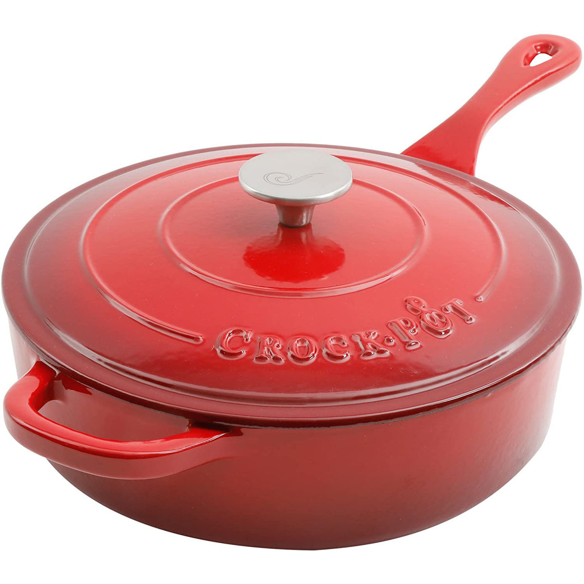 Crock-Pot Artisan 3.5 Qt Deep Enameled Cast Iron Saute Pan w/Lid, Red (Open Box)