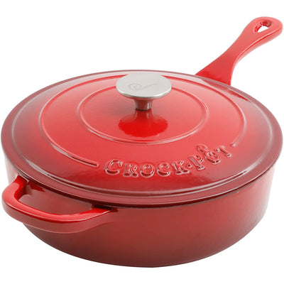 Crock-Pot Artisan 3.5 Qt Deep Enameled Cast Iron Saute Pan w/Lid, Red (Open Box)