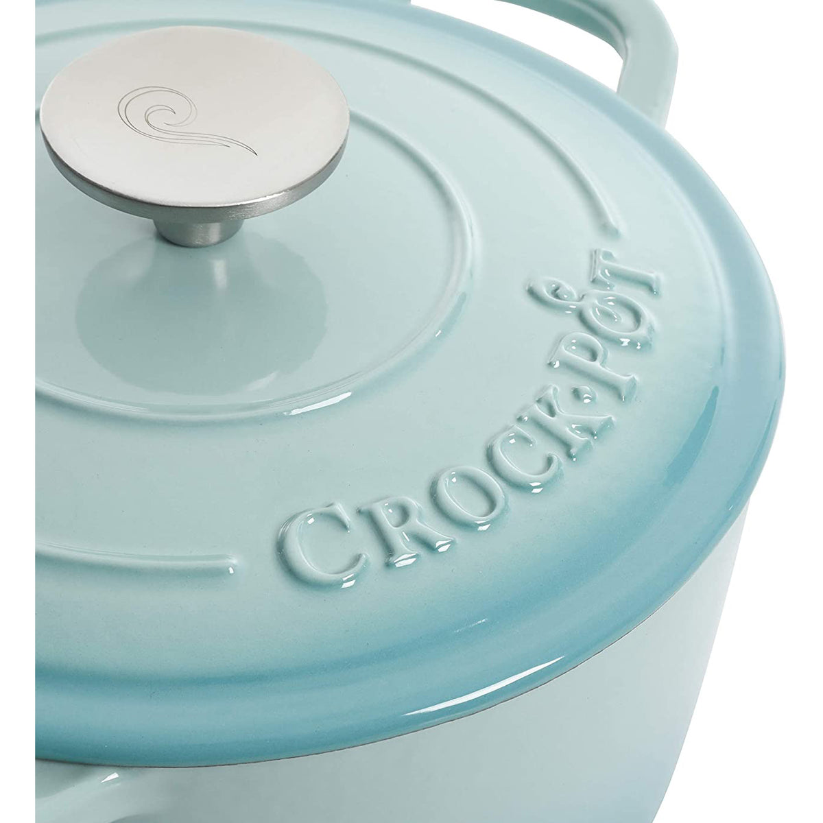 Crock-Pot 7 Quart Round Enamel Cast Iron Covered Dutch Oven Cooker, Aqua Ombre