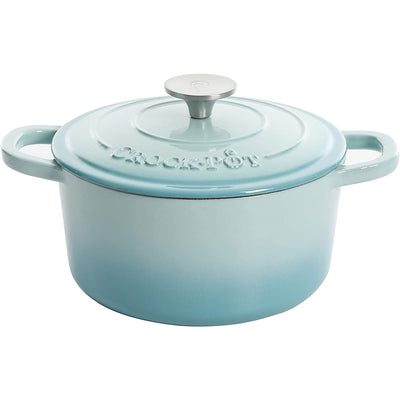 Crock-Pot 3 Quart Round Enamel Cast Iron Covered Dutch Oven Cooker, Aqua Blue