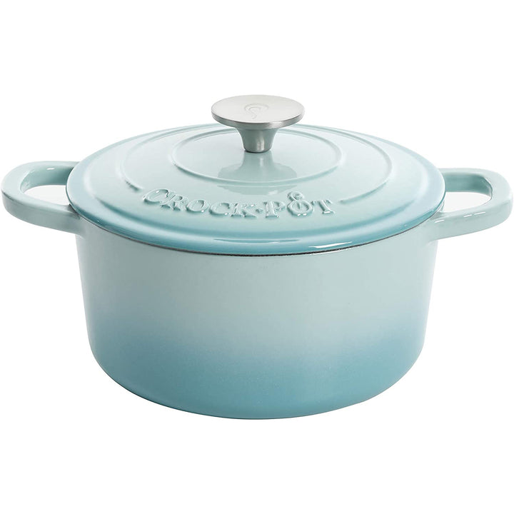 Crock-Pot 3 Quart Round Enamel Cast Iron Covered Dutch Oven Cooker, Aqua Blue - VMInnovations