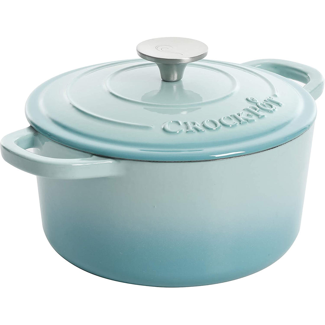 Crock-Pot 3 Quart Round Enamel Cast Iron Covered Dutch Oven Cooker, Aqua Blue - VMInnovations