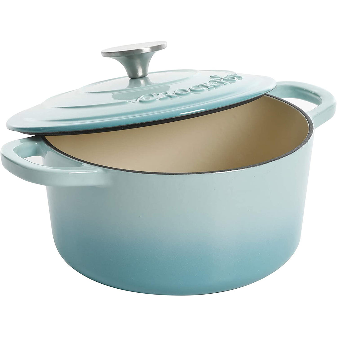 Crock-Pot 3 Quart Round Enamel Cast Iron Covered Dutch Oven Cooker, Aqua Blue - VMInnovations