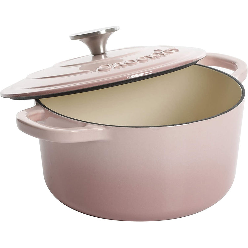 Crock-Pot 5 Quart Round Enamel Cast Iron Covered Dutch Oven Cooker, Blush Pink