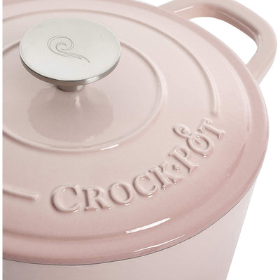 Crock-Pot 5 Quart Round Enamel Cast Iron Covered Dutch Oven Cooker, Blush Pink