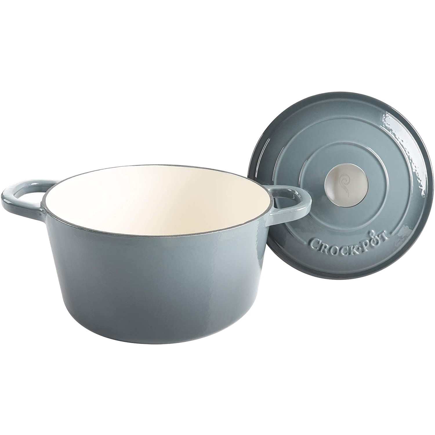 Crock-Pot 7 Qt Dutch Oven, Gray, with 22 Oz Stoneware Soup Bowls, Gray (2-Pack) - VMInnovations