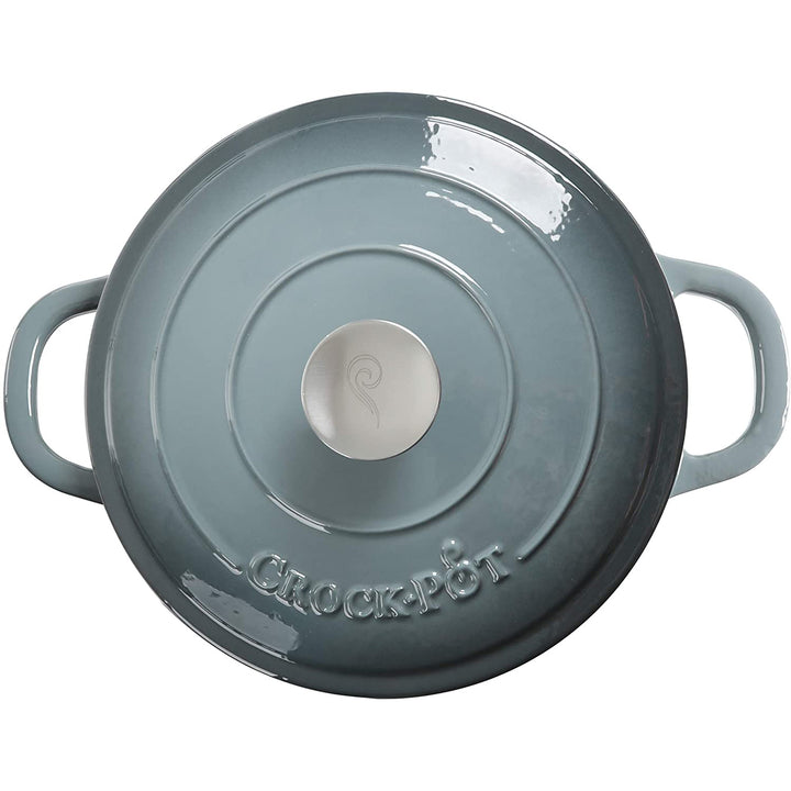 Crock-Pot 7 Quart Round Enamel Cast Iron Covered Dutch Oven Cooker, Slate Gray