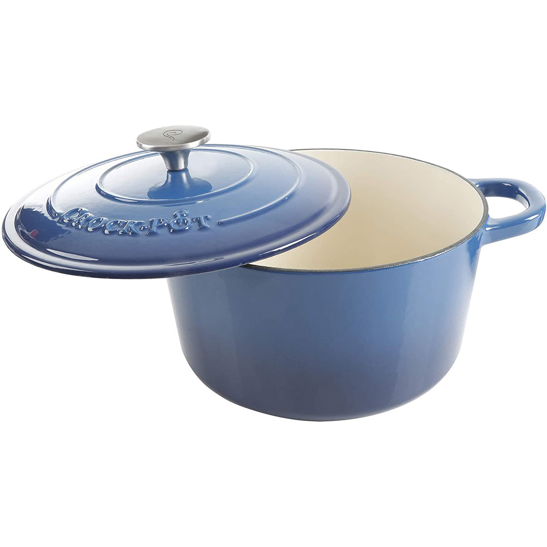 Crock-Pot 5 Quart Enamel Cast Iron Dutch Oven Food Cooker, Blue (Open Box)