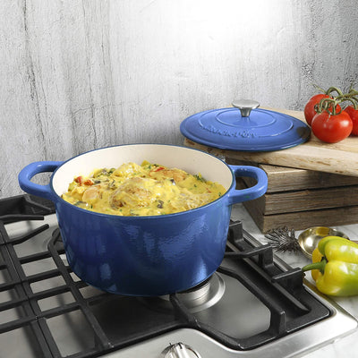 Crock-Pot 5 Quart Enamel Cast Iron Dutch Oven Food Cooker, Blue (Open Box) - VMInnovations