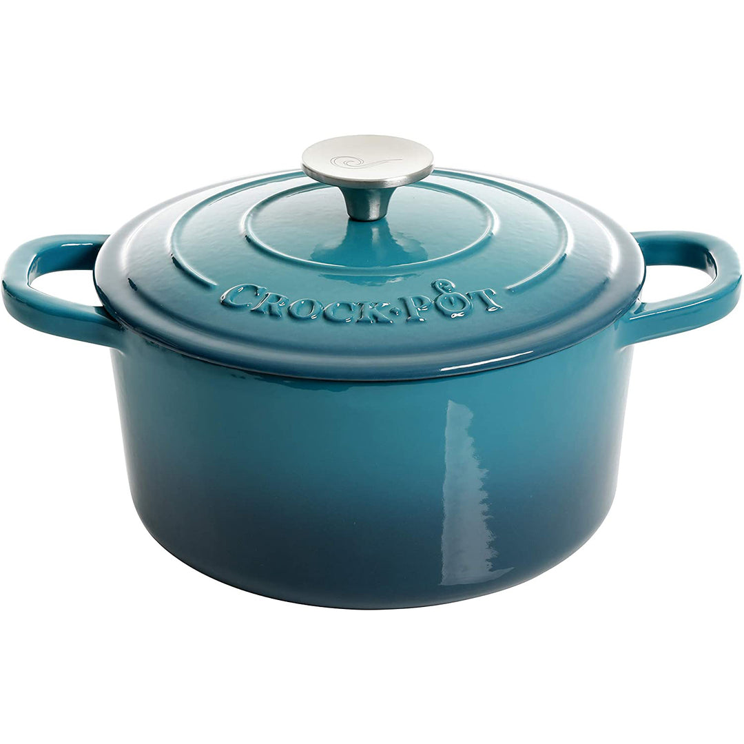 Crock-Pot 3 Quart Round Enamel Cast Iron Dutch Oven Cooker, Teal Ombre(Open Box)