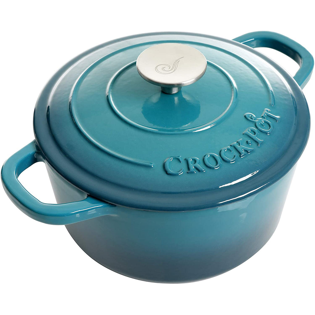 Crock-Pot 3 Quart Round Enamel Cast Iron Dutch Oven Cooker, Teal Ombre(Open Box)