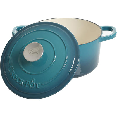Crock-Pot 3 Quart Round Enamel Cast Iron Dutch Oven Cooker, Teal Ombre(Open Box) - VMInnovations