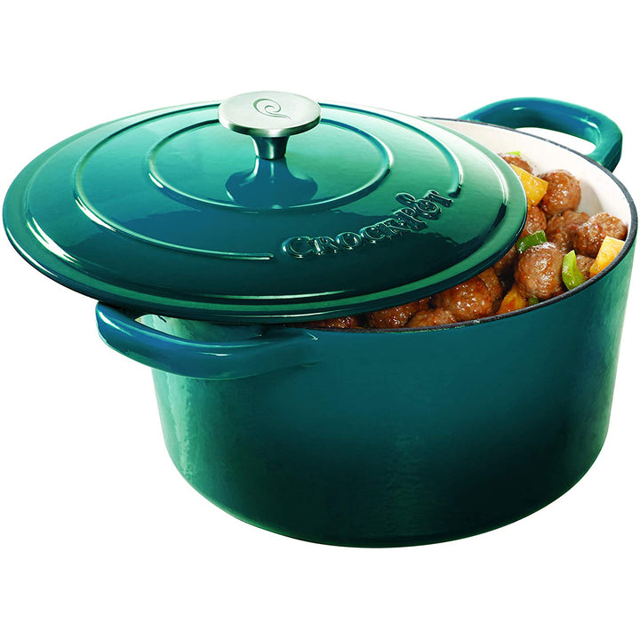 Crock-Pot 3 Quart Round Enamel Cast Iron Dutch Oven Cooker, Teal Ombre(Open Box)