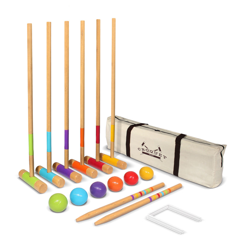GoSports Standard 6 Person Lawn Kid and Adult Croquet Game Set (Open Box)