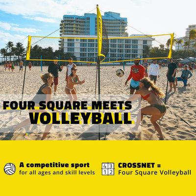CROSSNET Four Square Volleyball Net and Game Set with Indoor 4 Pack Base Set