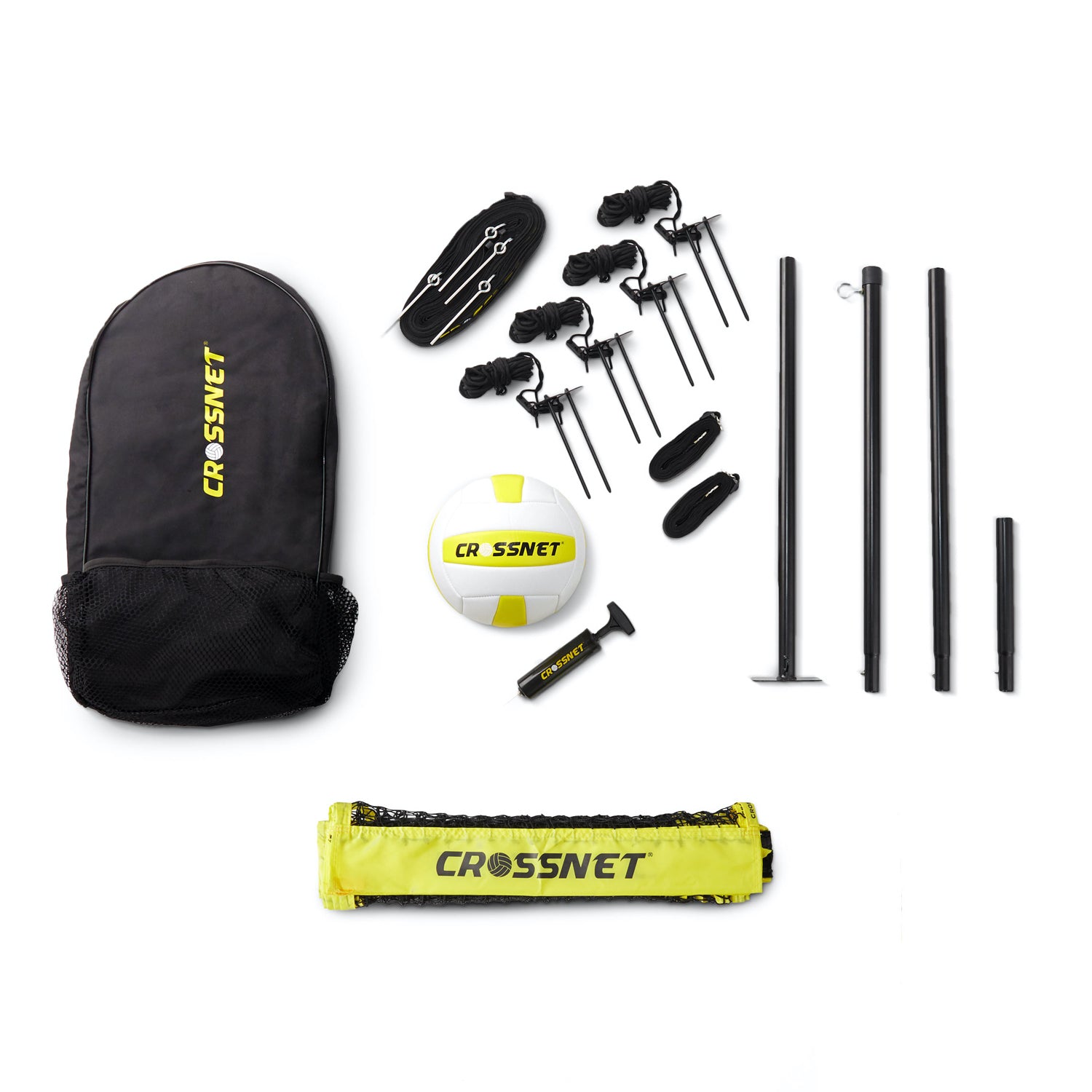CROSSNET Four Square Volleyball Net and Game Set with Indoor 4 Pack Base Set