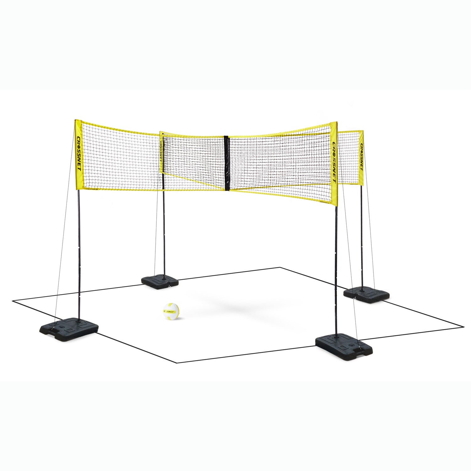 CROSSNET Four Square Volleyball Net and Game Set with Indoor 4 Pack Base Set