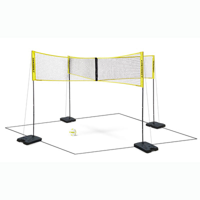 CROSSNET Four Square Volleyball Net and Game Set with Indoor 4 Pack Base Set