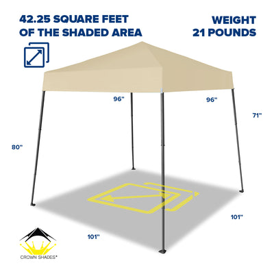 Crown Shades 8'x8' Base 6.5'x6.5' Top Pop Up Canopy w/Carry Bag, Beige (Used)