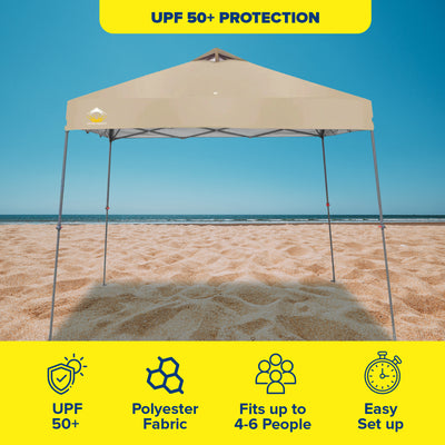 Crown Shades 8'x8' Base 6.5'x6.5' Top Pop Up Canopy w/Carry Bag, Beige (Used) - VMInnovations