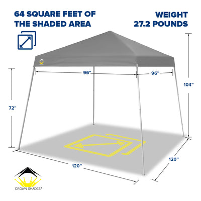 Crown Shades 10' x 10' Base 8' x 8' Top Instant Pop Up Canopy w/Carry Bag, Gray