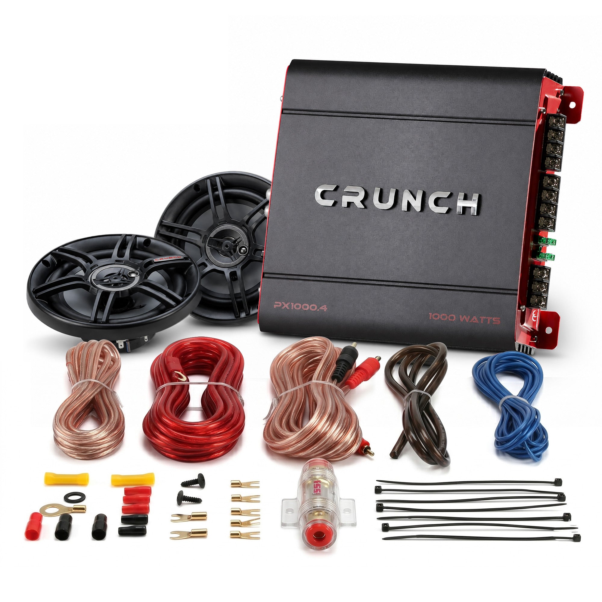 Crunch PX-1000 Car Stereo Amp with 2 3-Way Speakers and Soundstorm Wiring Kit - VMInnovations
