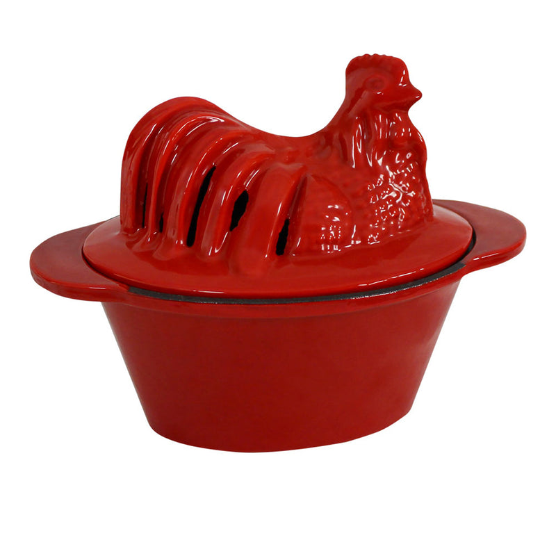 US Stove 1 Quart Enamel Cast Iron Wood Stove Steamer Humidifier, Red Chicken