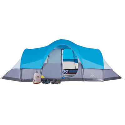 Outbound 12 Person 3 Season Easy Up Camping Dome Tent, Mesh Wall & Rainfly, Blue
