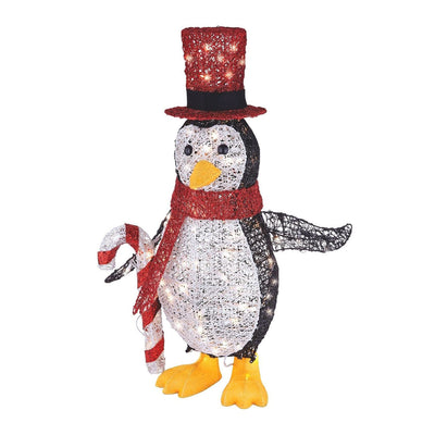 NOMA 2.75 Foot Pre-Lit Penguin with Red Top Hat Metal Christmas Yard Decoration