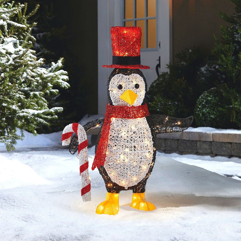 NOMA 2.75 Foot Pre-Lit Penguin with Red Top Hat Metal Christmas Yard Decoration